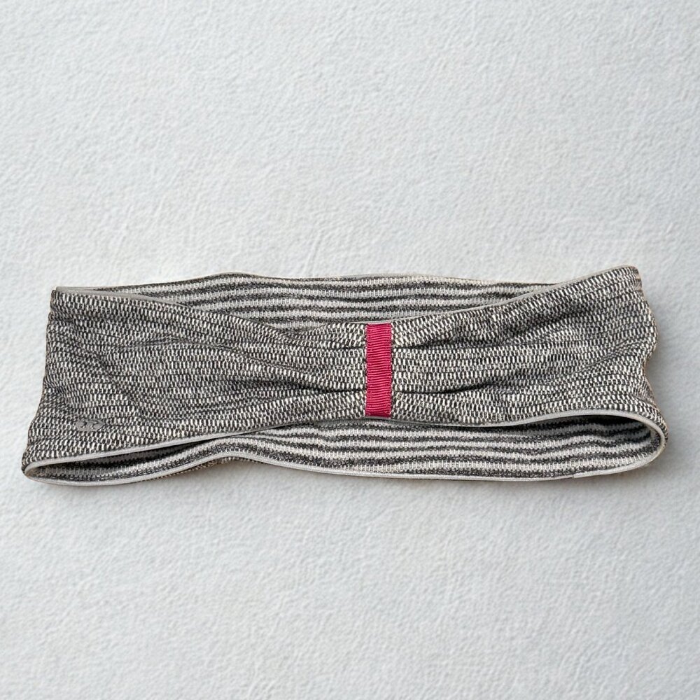 lululemon athletica Gray and Pink Stripe Wide Knit Headband
